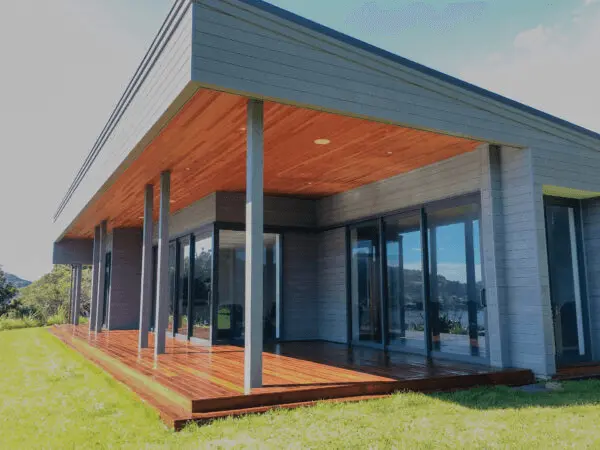 Picture of a building with a stained deck and soffit
