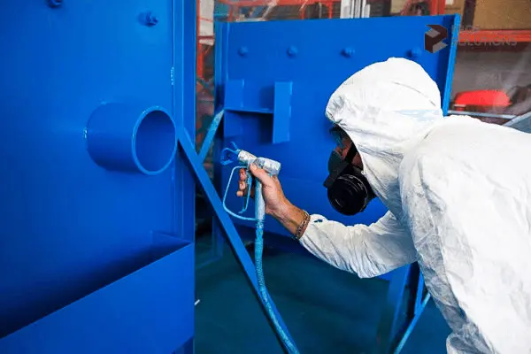 Picture of a worker spray painting construction